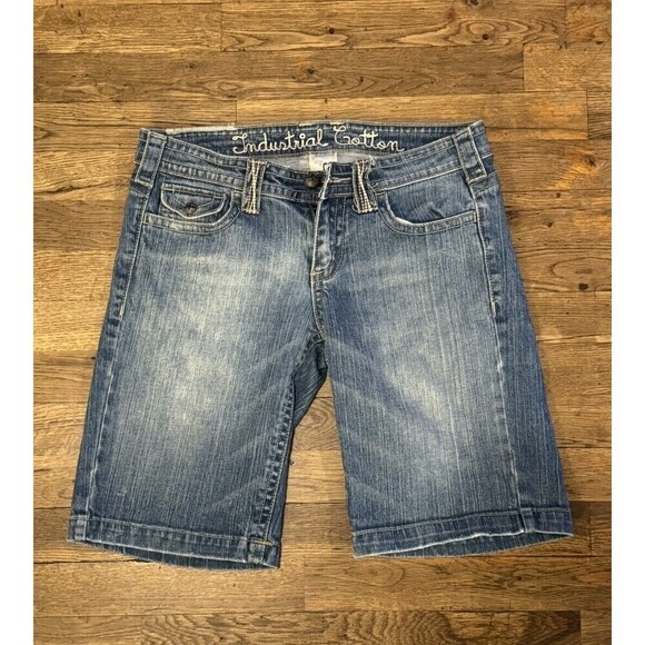 Industrial Cotton  Washed Denim Bermuda Jean Shorts Women's size 9 Stitch Pocket - Picture 1 of 5